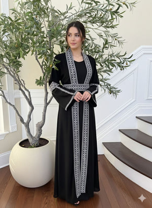 Black Two Piece Silver Embroidered Thobe