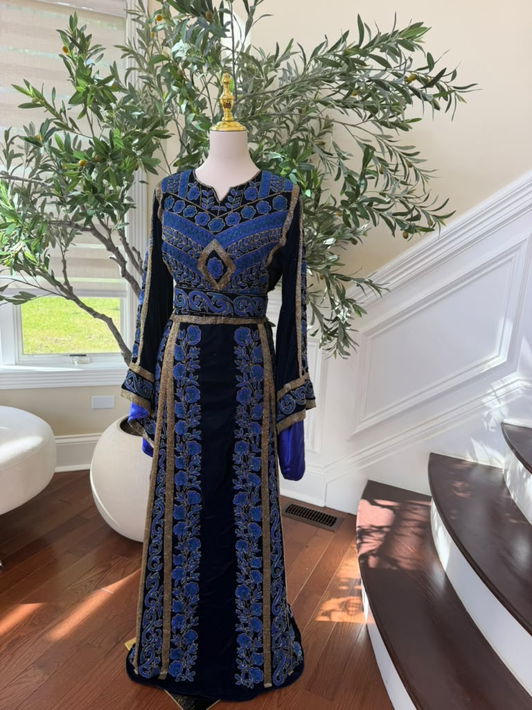 Royal Midnight Blue Embroidered Traditional Thobe (scarf not included)