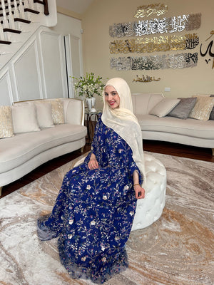 Elegant Floral Blue Dress