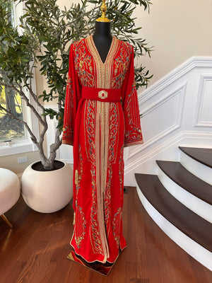 Red Embellished Golden Kuftan