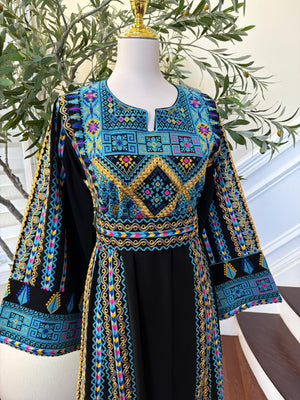 Black Embroidery Tatreez Traditional Blue Thobe