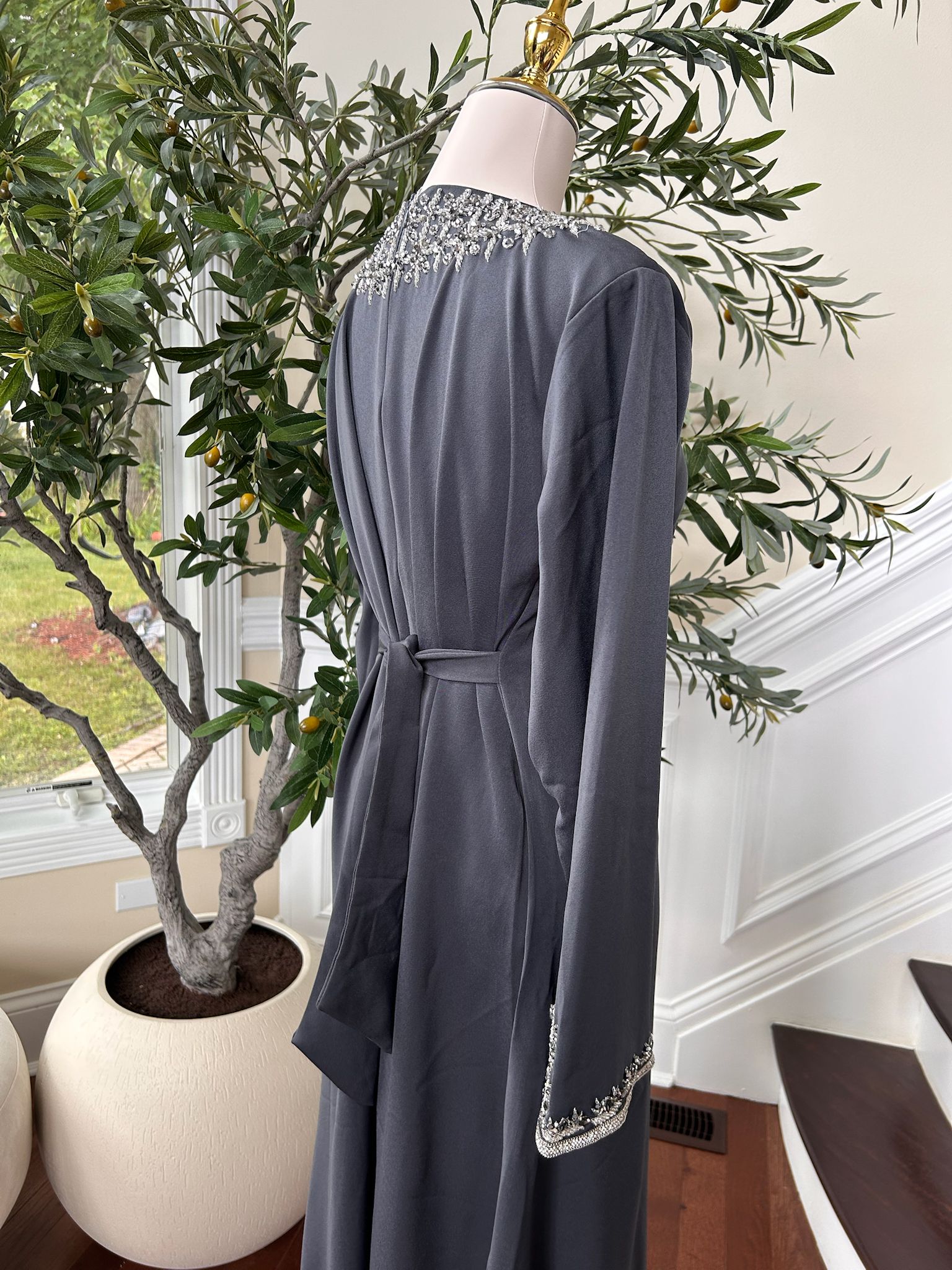 Grey Beaded Occasion Wear Dress