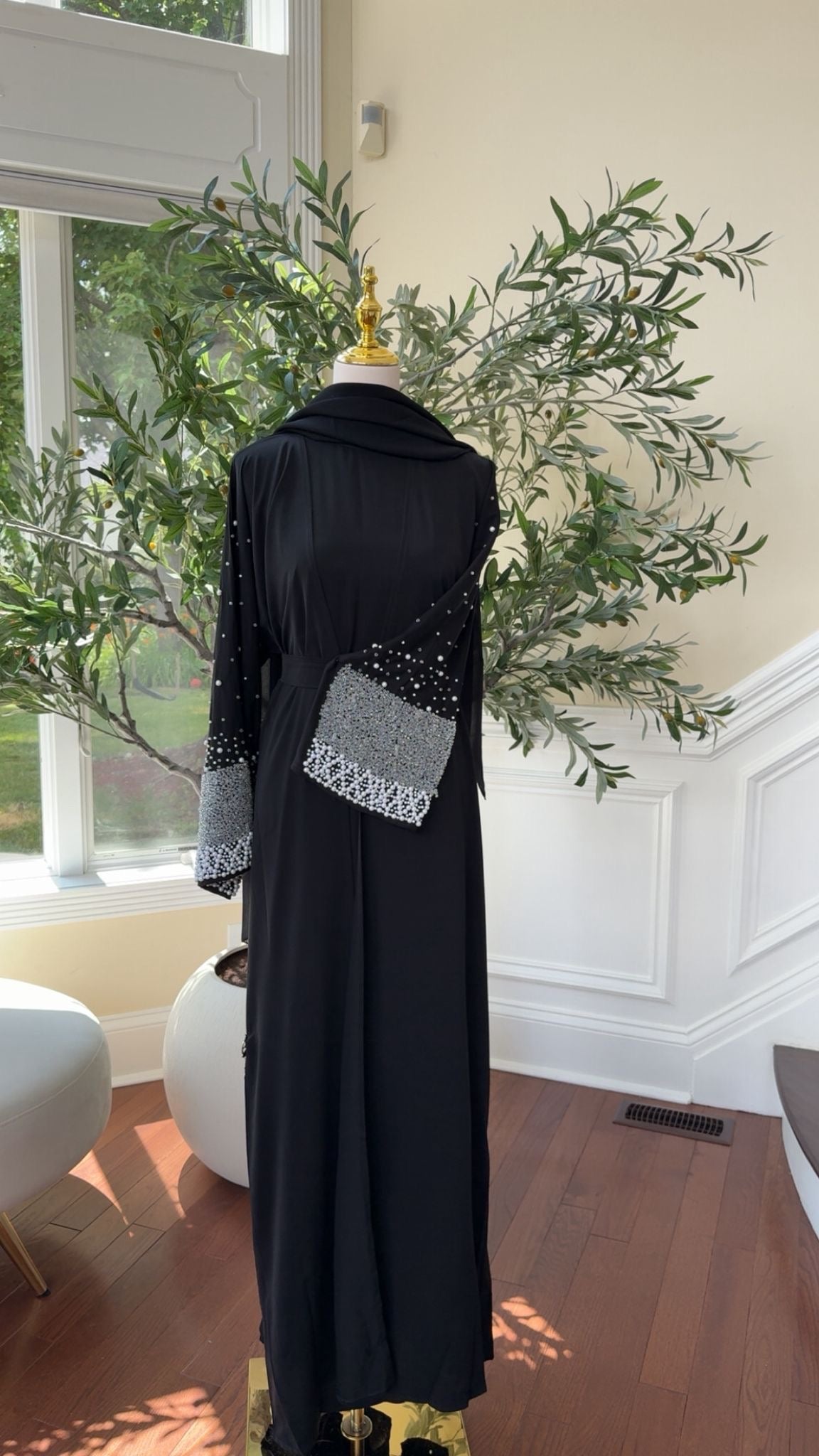 Black Beaded Charm Abaya