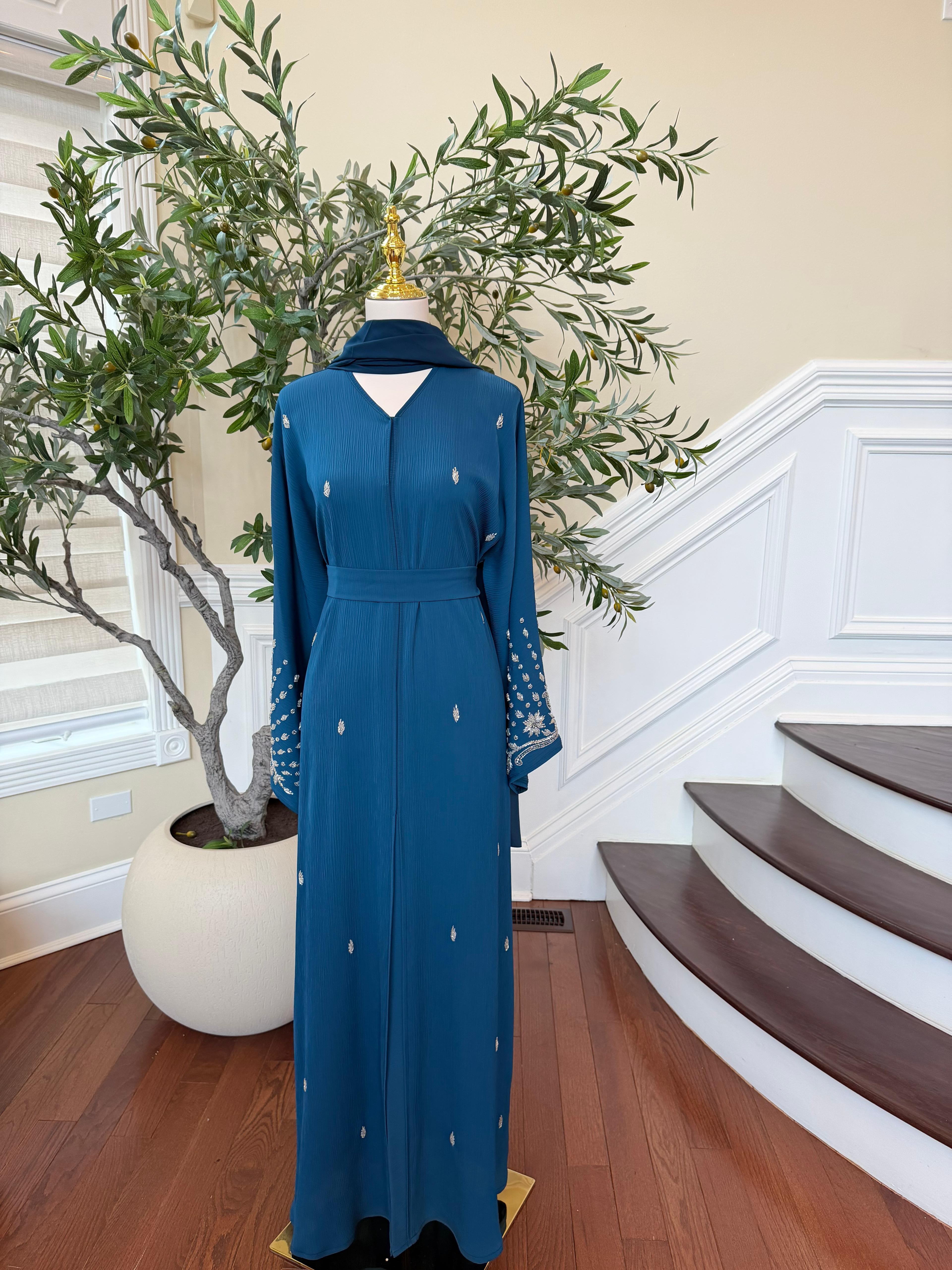 Turquoise Sleeve Crystal Abaya