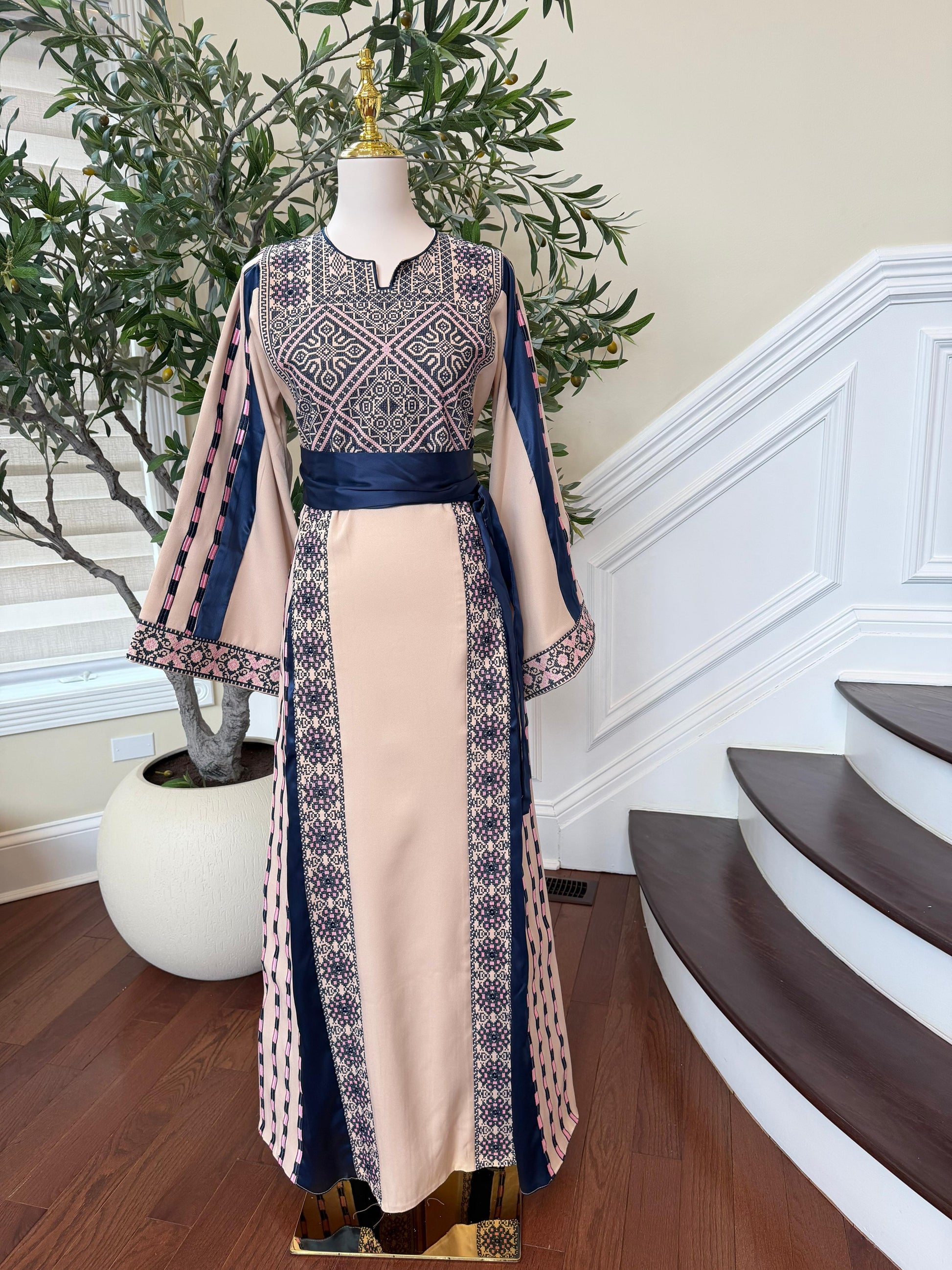 Royal Blue Embroidery Tan Thobe