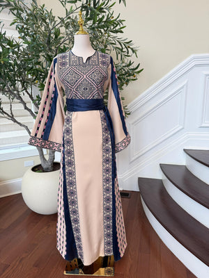 Royal Blue Embroidery Tan Thobe