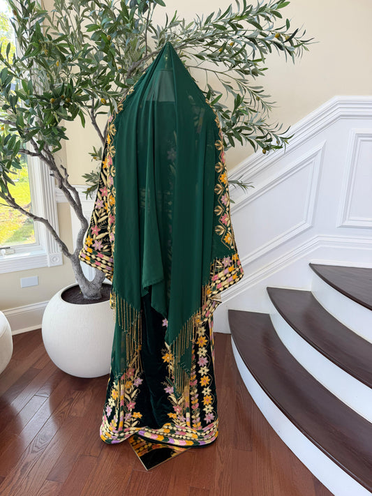 Green Beaded Stone Khirka Shal Mandil