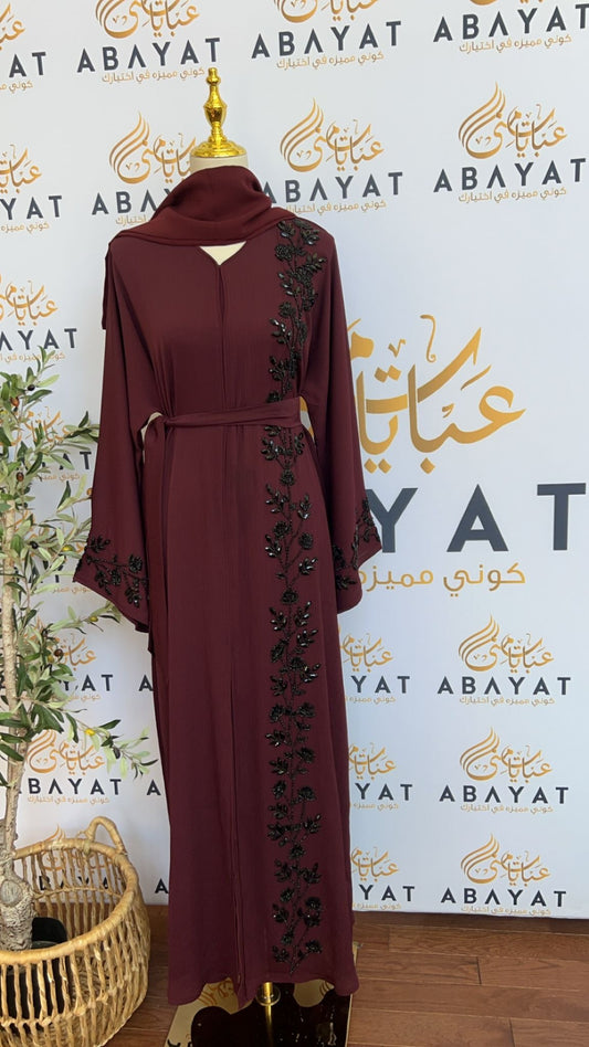 Burgundy Floral Abaya