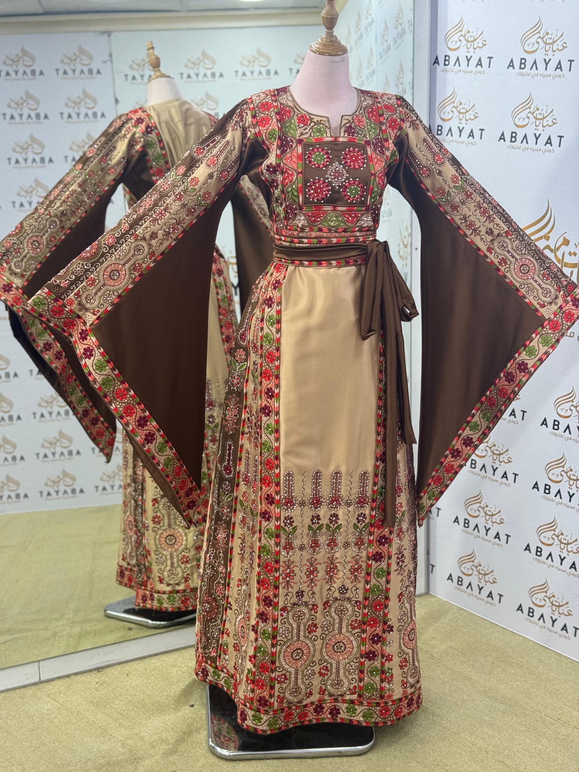 Desert Rose Palestinian Thobe – Beige & Chocolate Brown
