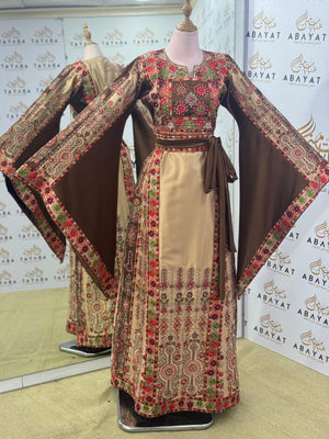 Desert Rose Palestinian Thobe – Beige & Chocolate Brown