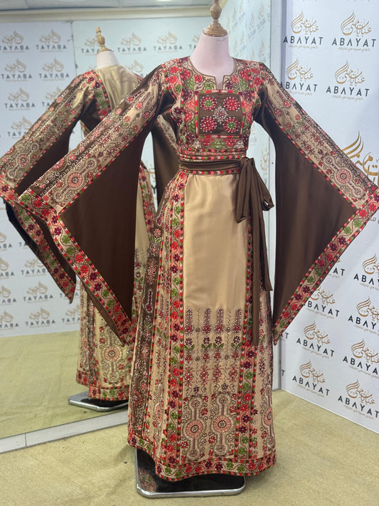 Desert Rose Palestinian Thobe – Beige & Chocolate Brown