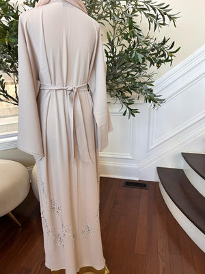 Cream Crystal Beaded Abaya