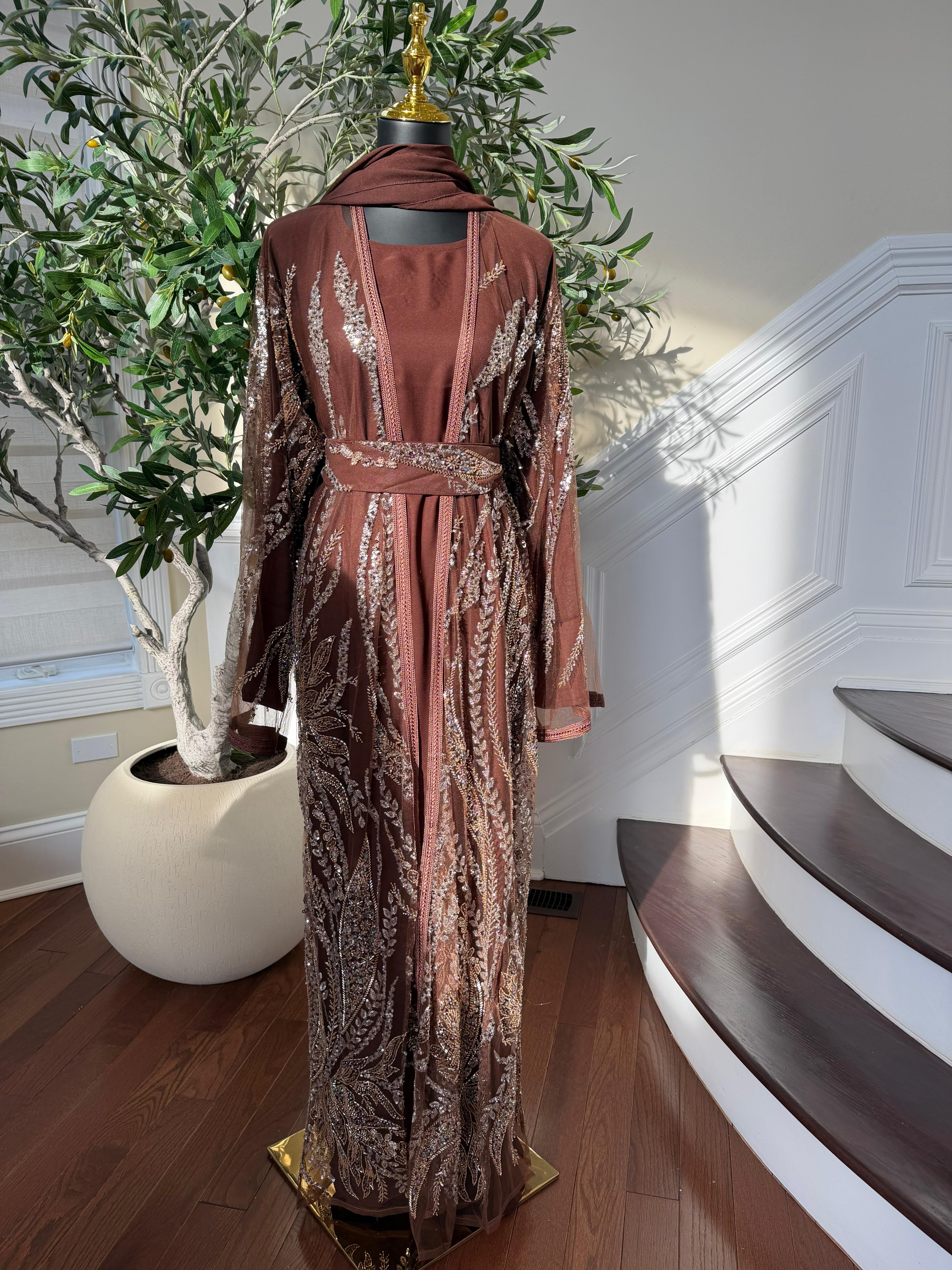 Mocha Sequin Two Piece Abaya