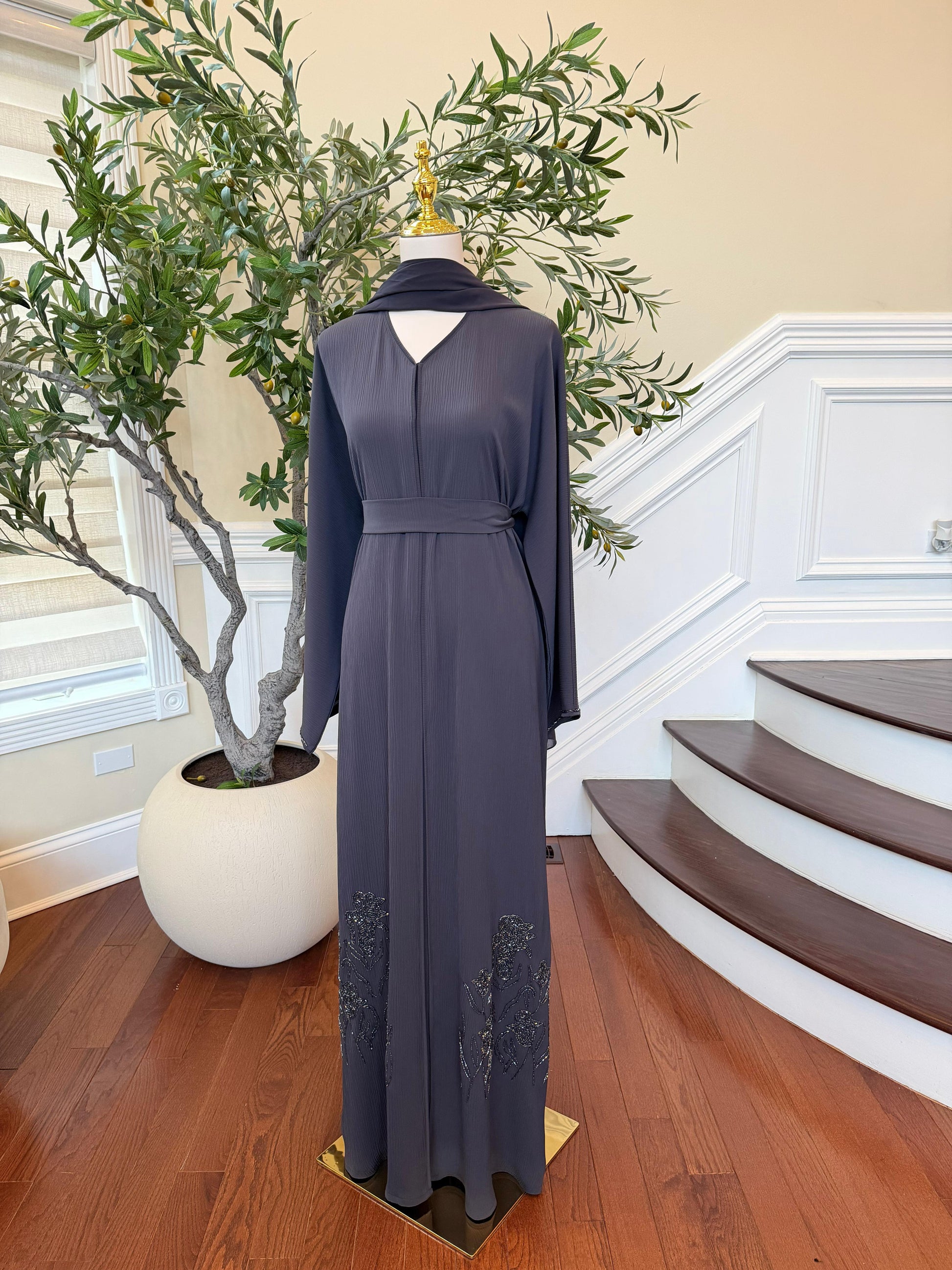 Moonlight Gray Beaded Abaya