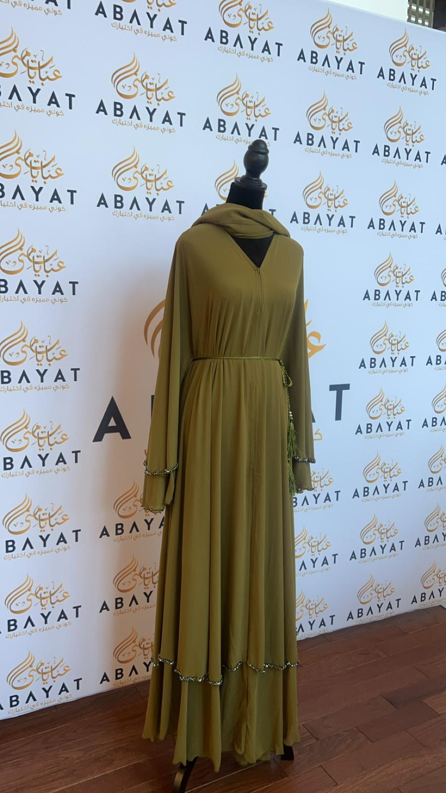 Green Open Ruffled Stone Abaya