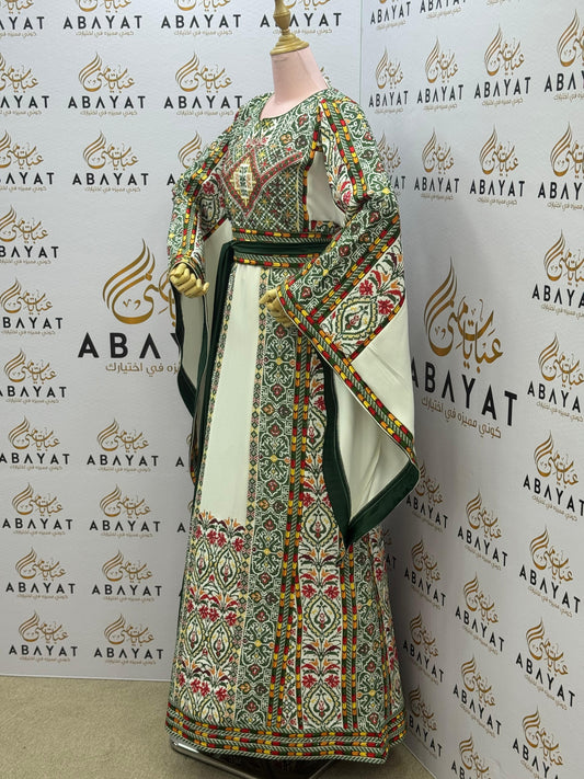 White Elegance With Green Royal Tatreez Thobe