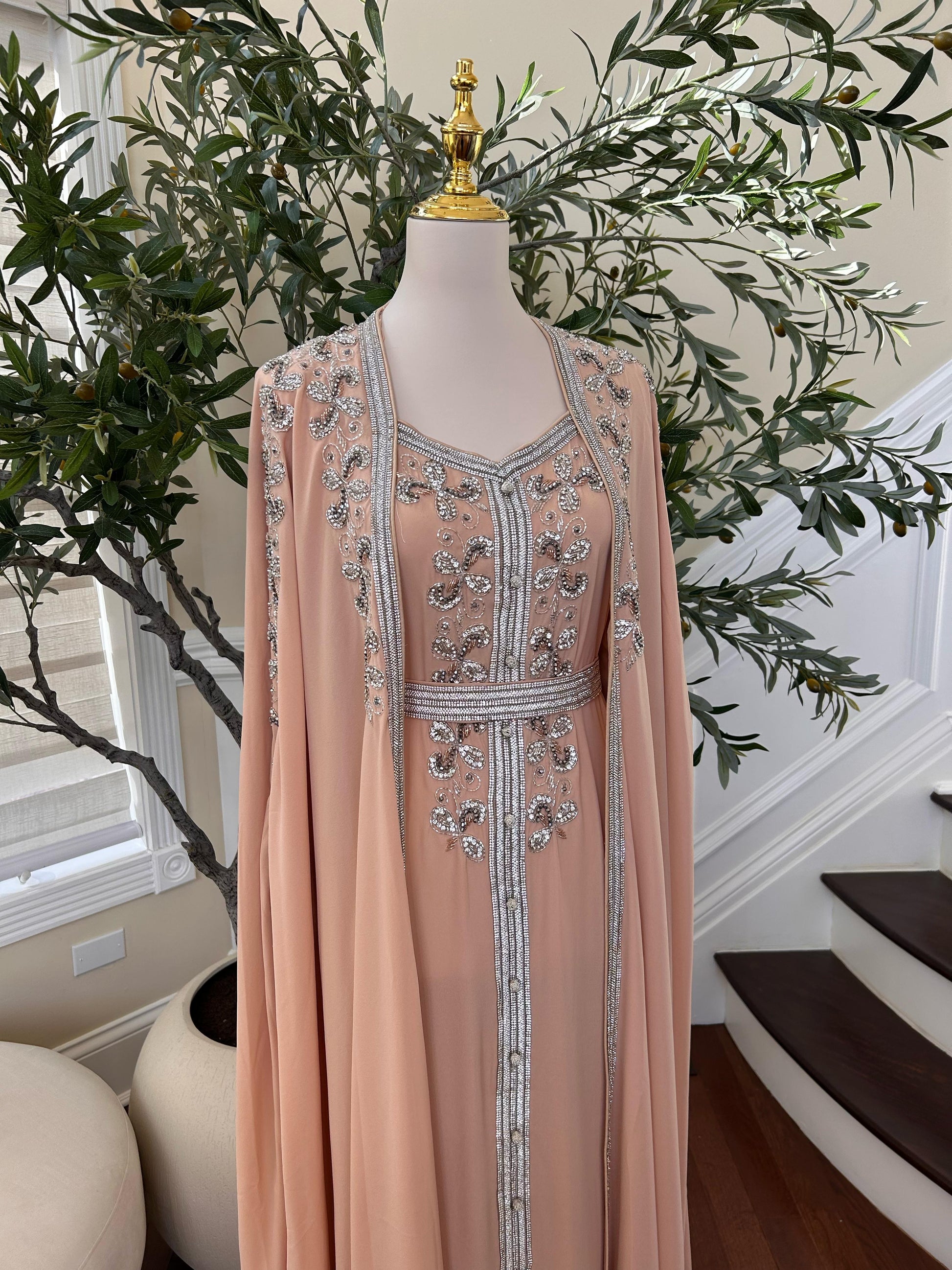 Peach/ Orange Beaded Stone Kuftan