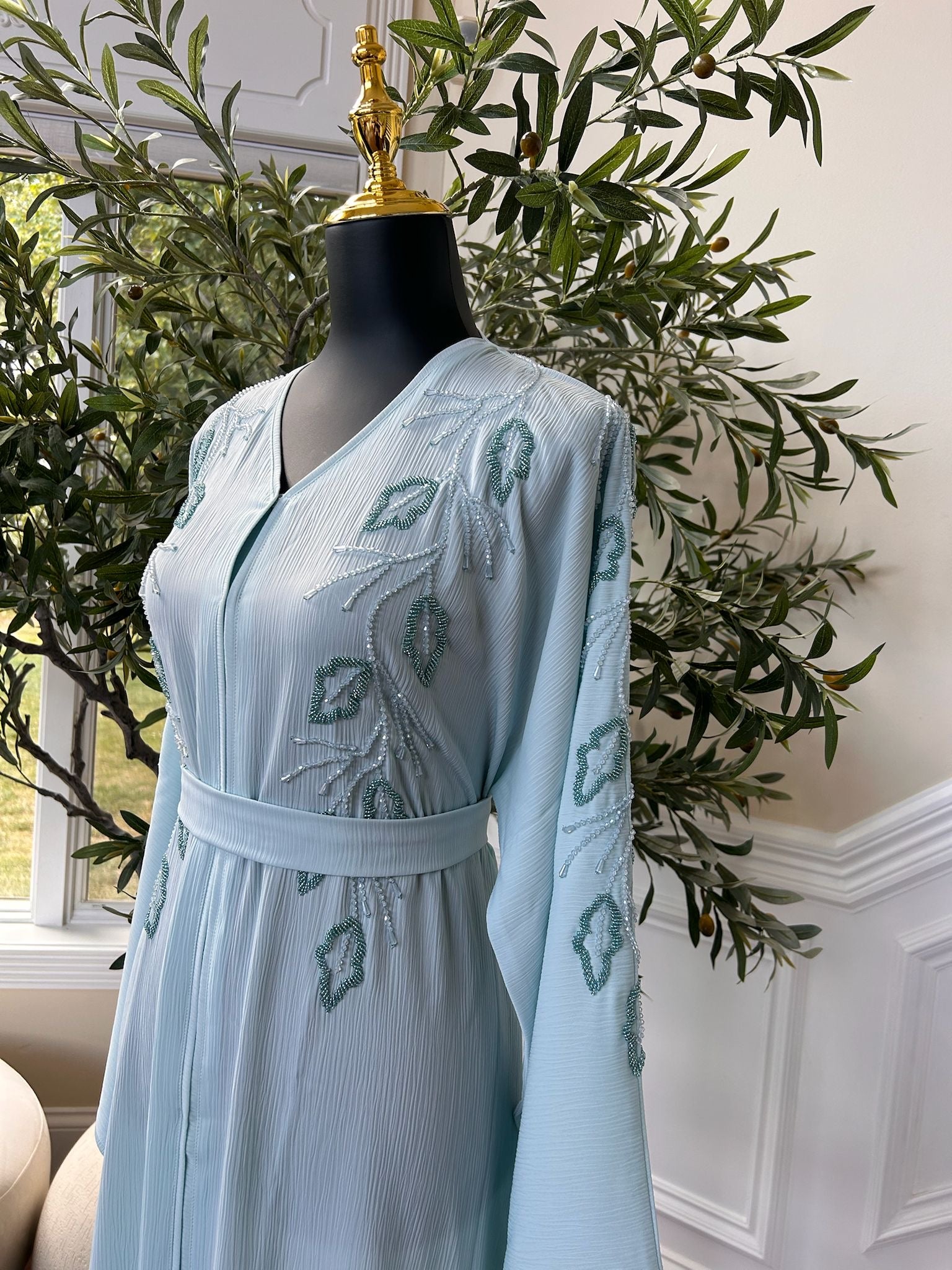 Baby Blue Design Charm Abaya