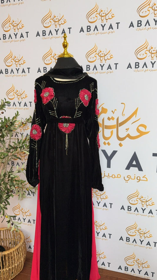 Velvet Black Rosey Abaya