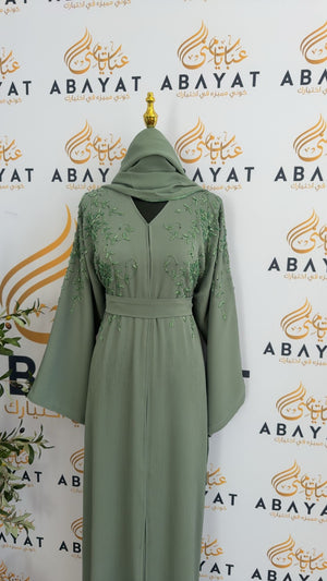 Green Rose Beaded Abaya