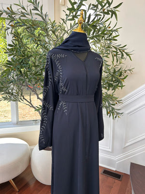 Navy Blue Rose Floral Abaya