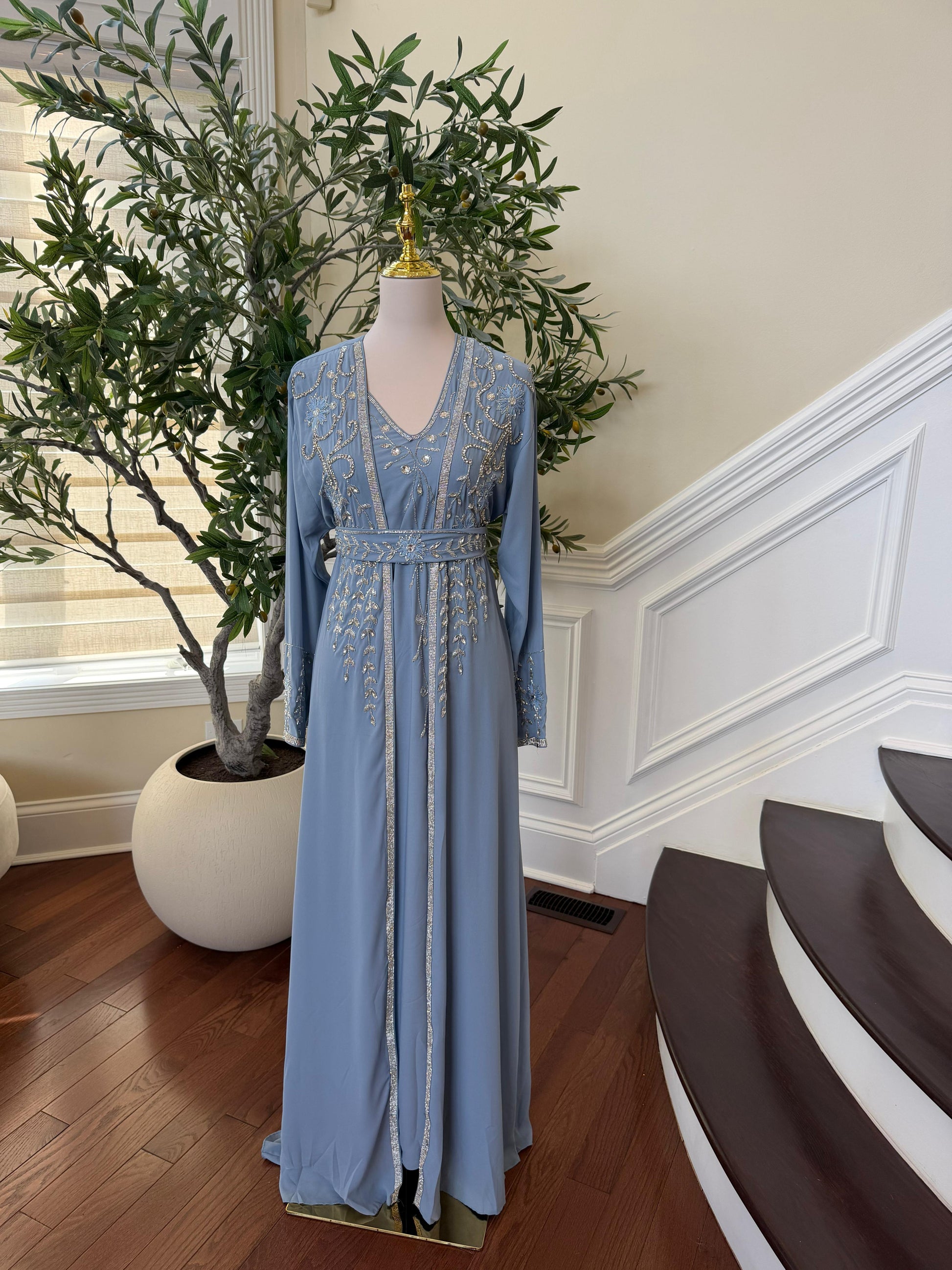 Baby Blue Beaded Two Piece Kuftan
