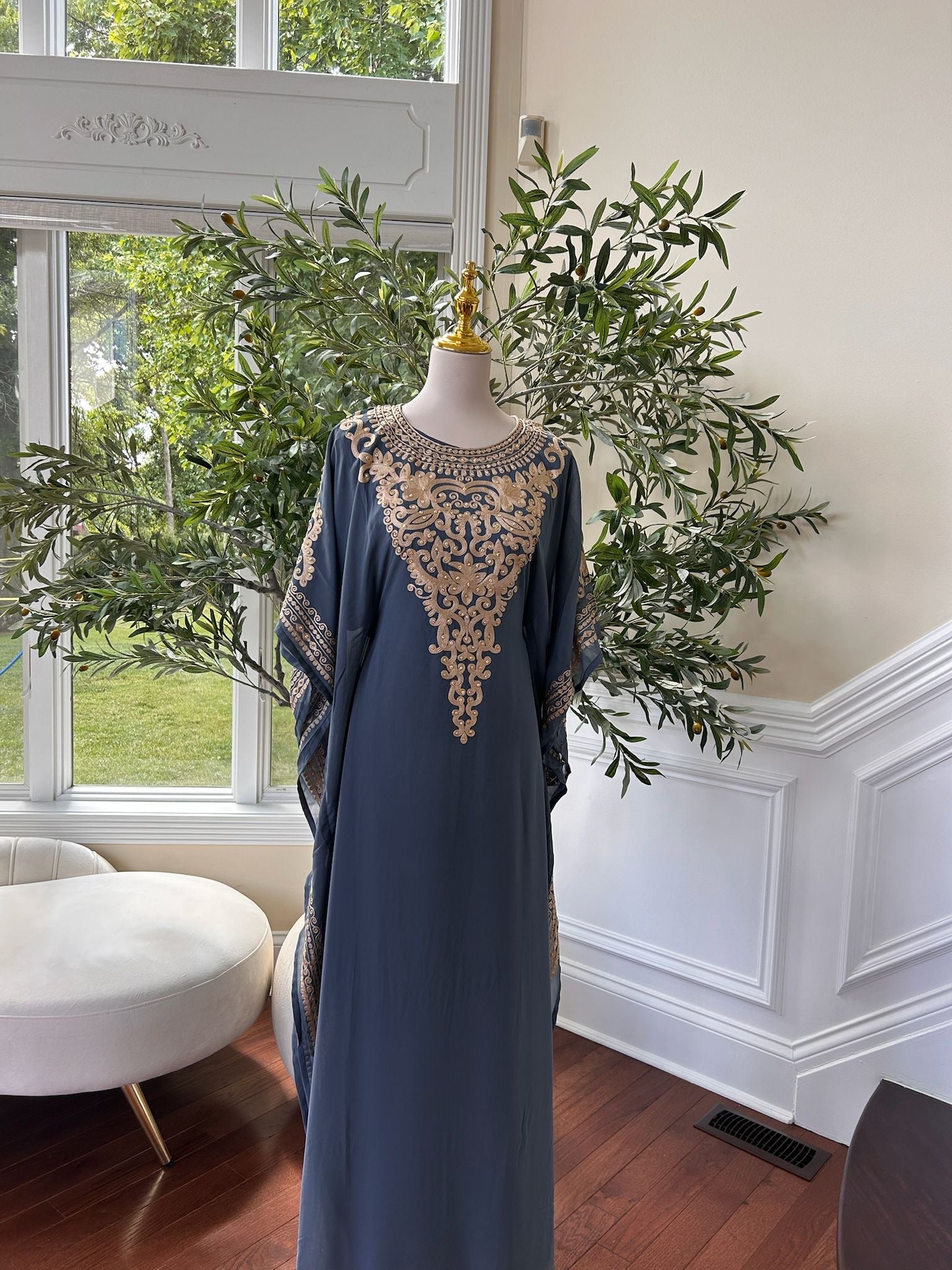 Luxury Golden Grey Kuftan Dress