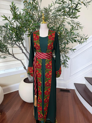 Green Embroidery Floral Tatreez Thobe