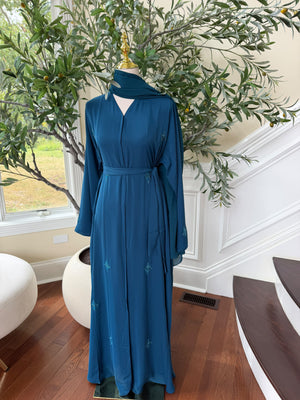 Turquoise Nada Fabric Charm Beaded Elegance Abaya