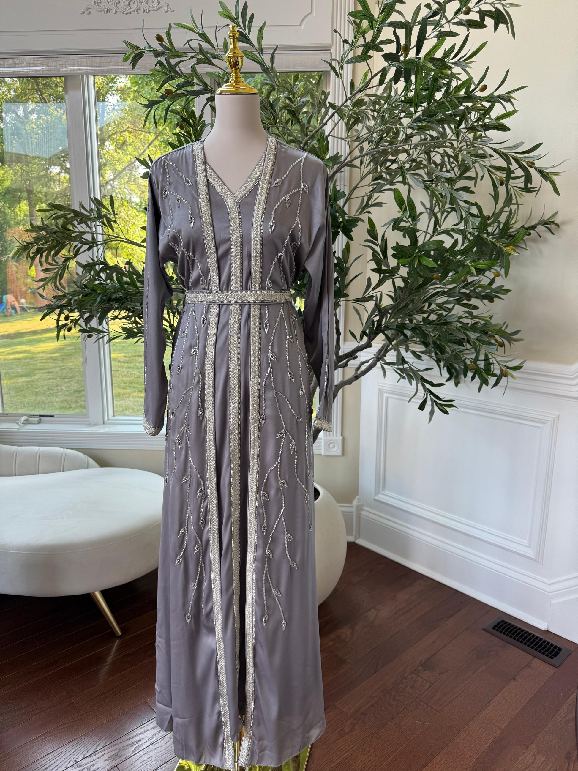 Grey Floral Two Piece Kuftan