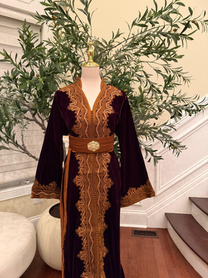 Autumn Ember Maroon Velvet Kuftan with Brown Embellishments