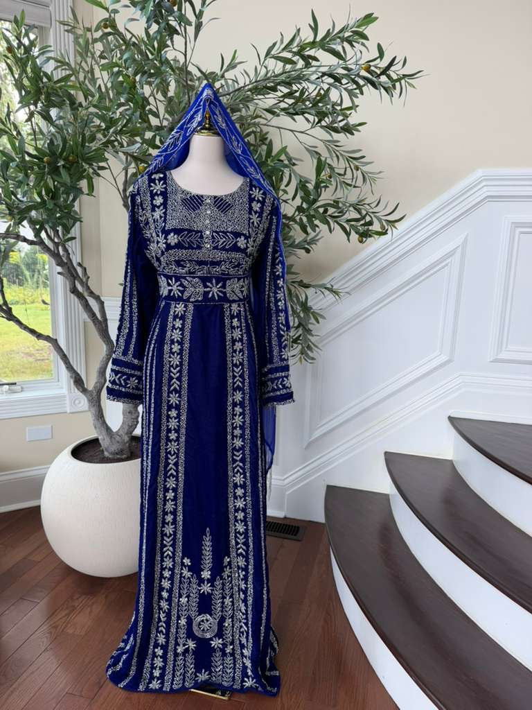 Blue Stone Elegance Embroidered Thobe