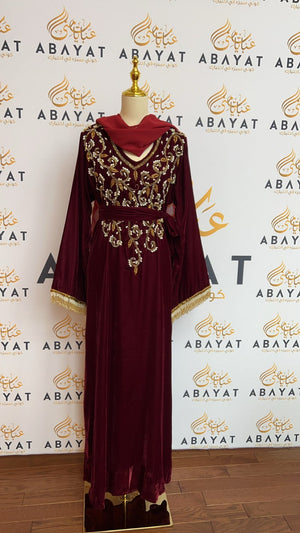 Red Velvet Stoned Abaya