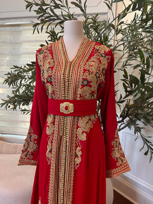 Red Detailed Golden Charm Kuftan