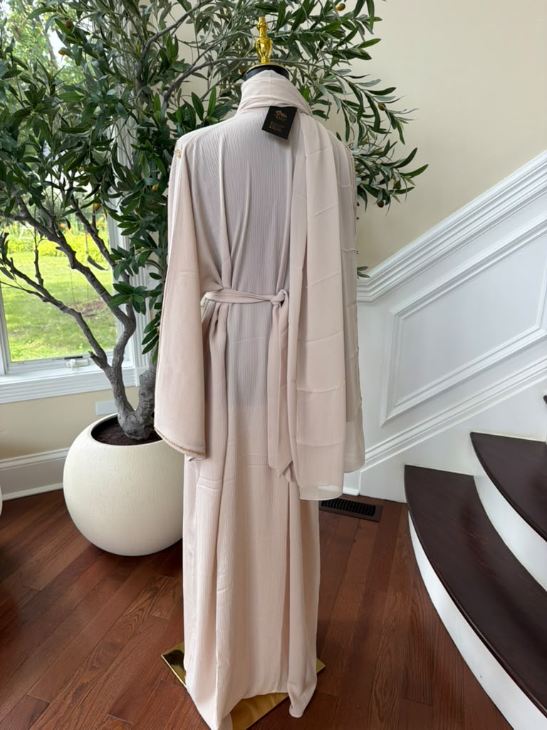Cream Golden Floral Abaya