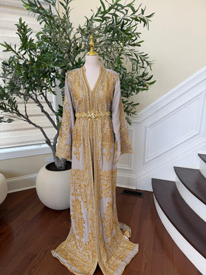 Golden Grey Beaded Elegance Kuftan