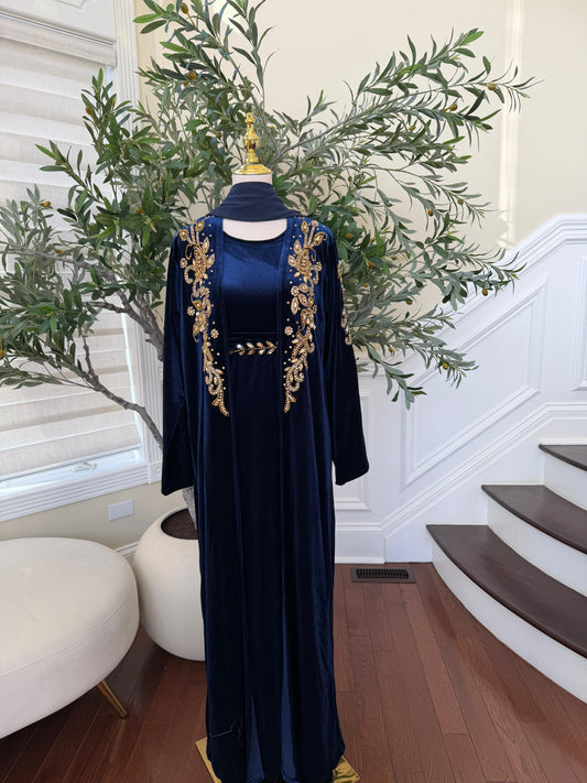 Navy Blue Golden Two Piece Charm Abaya