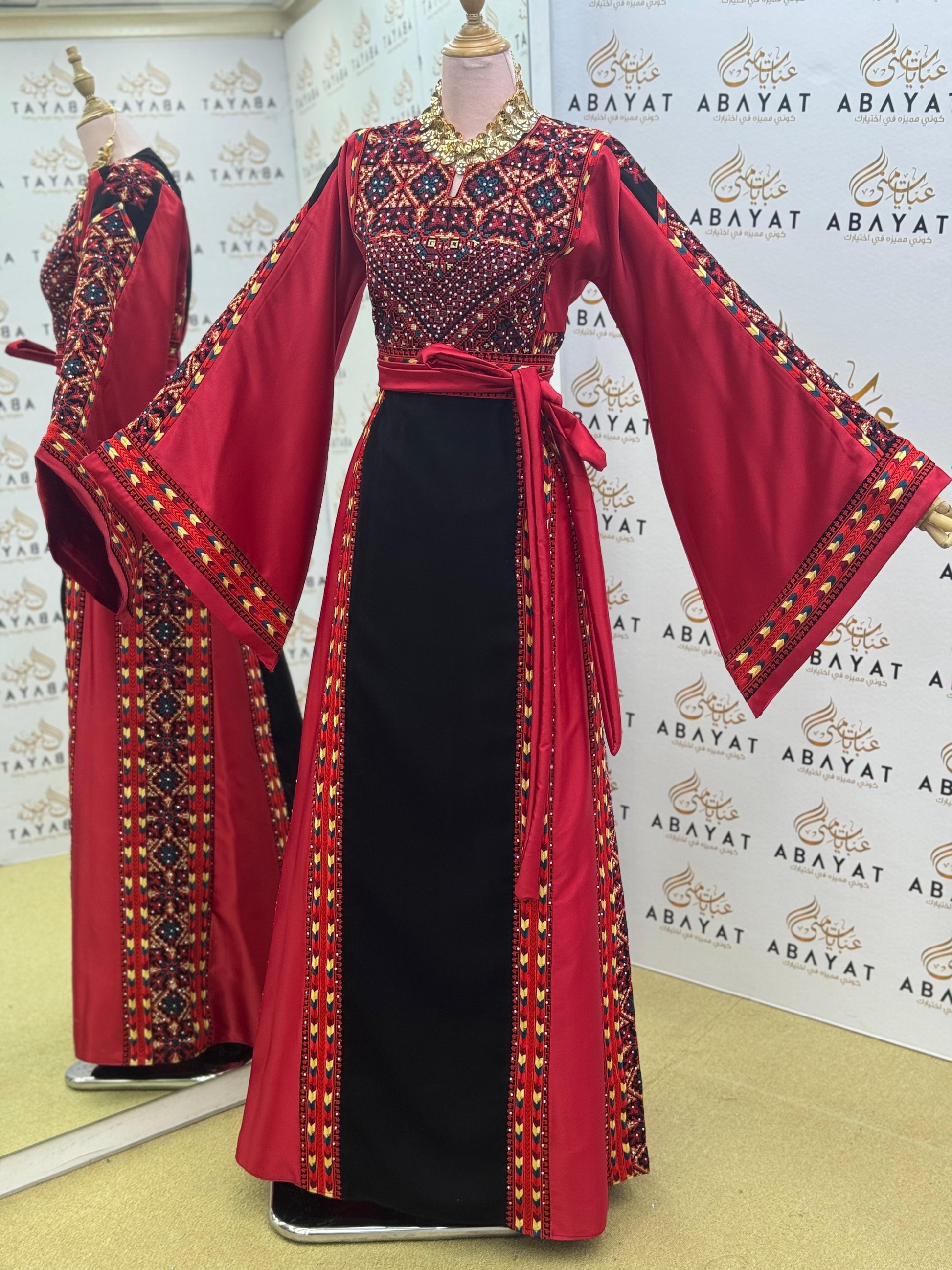 Palestinian Heritage Thobe – Red & Black Couture
