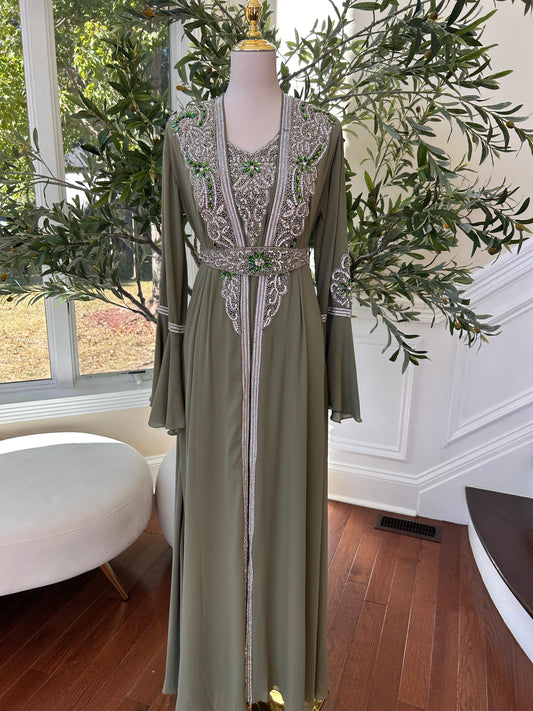Olive Serenity Embellished Kuftan