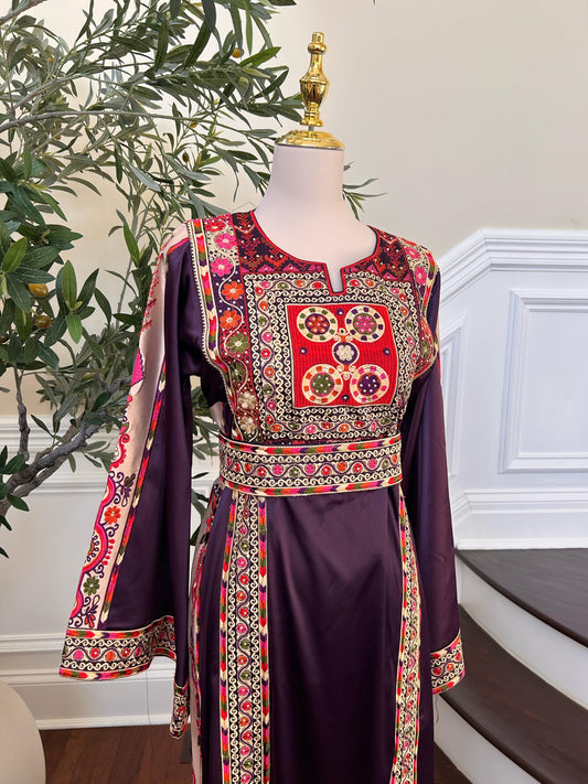 Purple Satin Tatreez Embroidery Thobe
