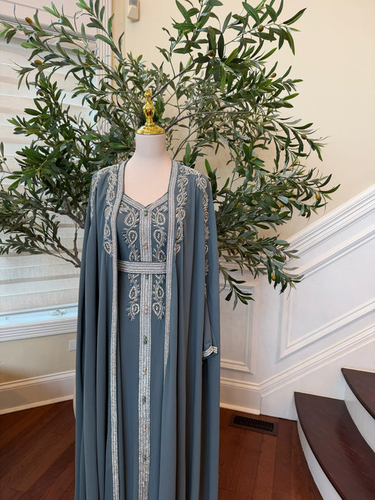 Teal Blue Royale Beaded Kuftan