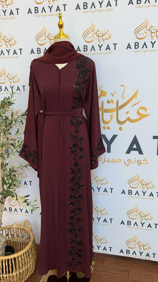 Burgundy Floral Abaya