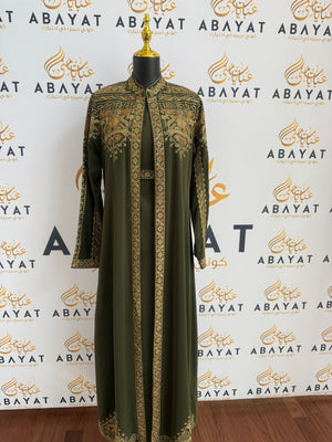 Elegant Tatreez Golden Green Dress