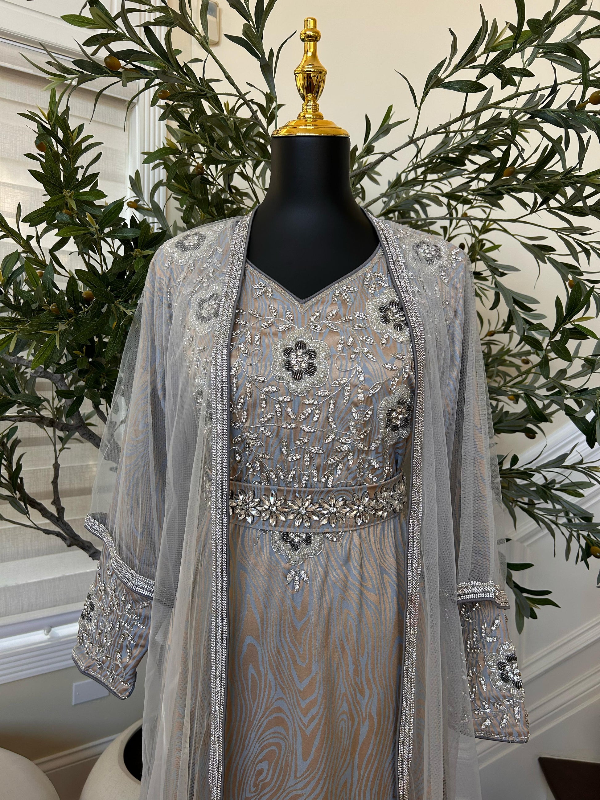 Grey Radiance Beaded Modern Kuftan