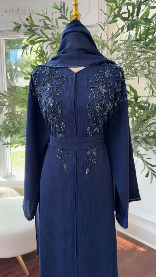 Blue Charming Floral Abaya