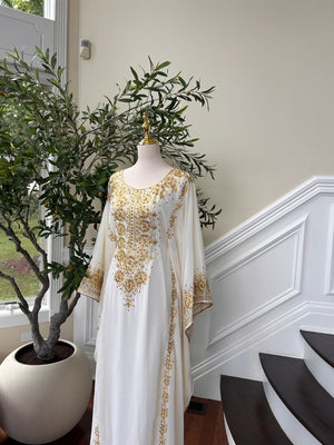 Luxury White Kuftan Golden Detail Gown