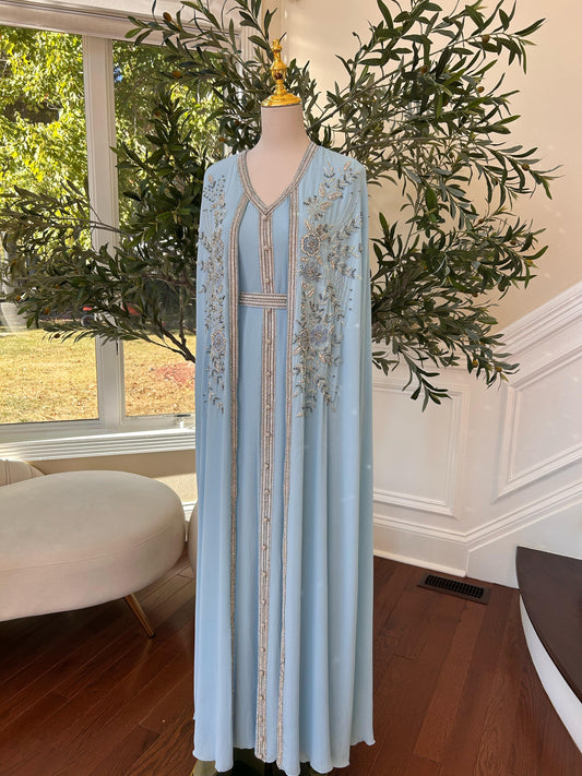 Baby Blue Floral Elegance Kuftan
