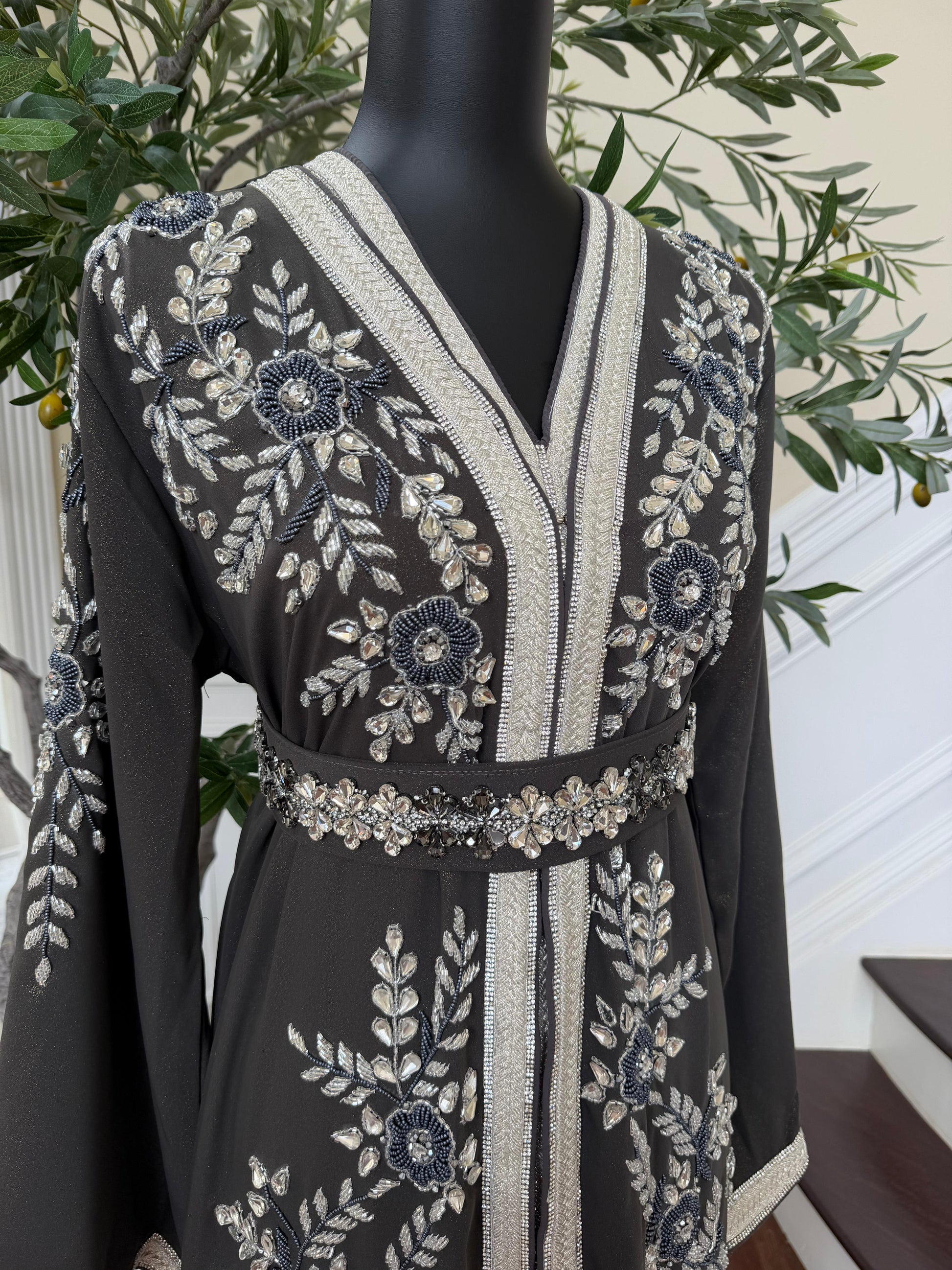 Grey Rose Elegance Beaded Kuftan