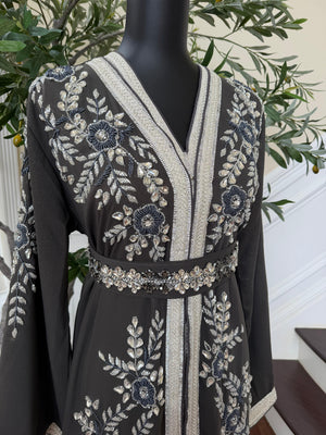 Grey Rose Elegance Beaded Kuftan