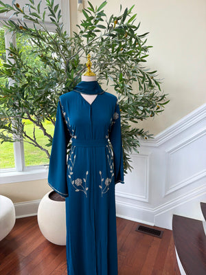 Sky Blue Rose Elegance Detail Abaya